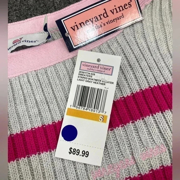 Vineyard Vines Sweater Pink Stripe Heather Gray Boatneck Women’s Small MSRP $90 - Picture 10 of 11